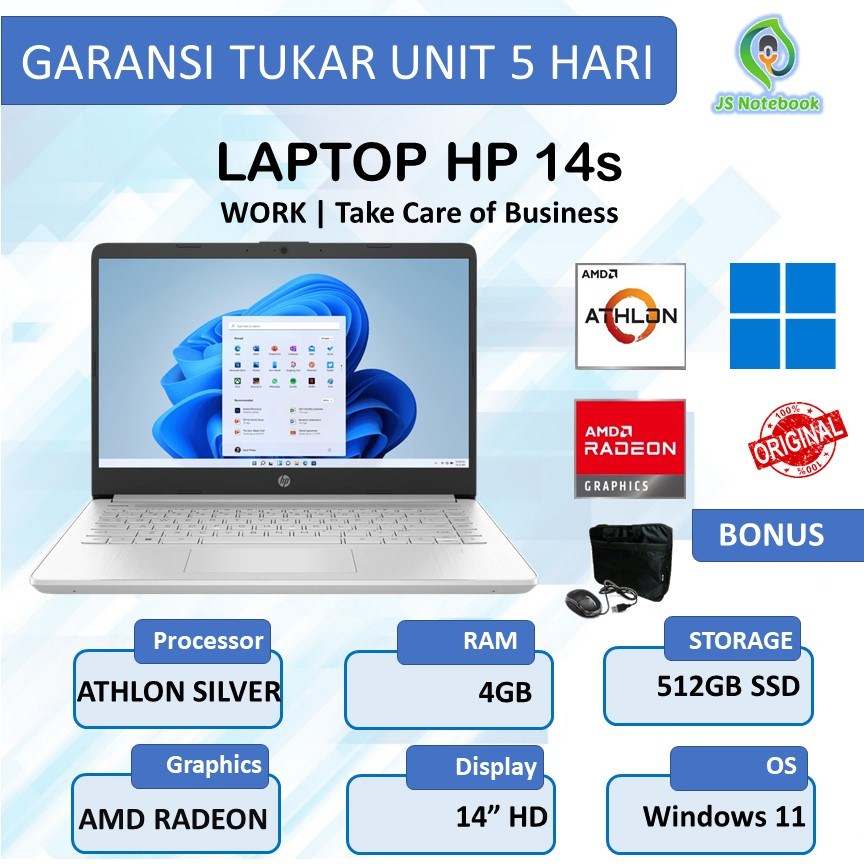 LAPTOP HP 14s FQ0562AU AMD Athlon Silver 3050 8GB 512SSD W11+OHS 14" HD