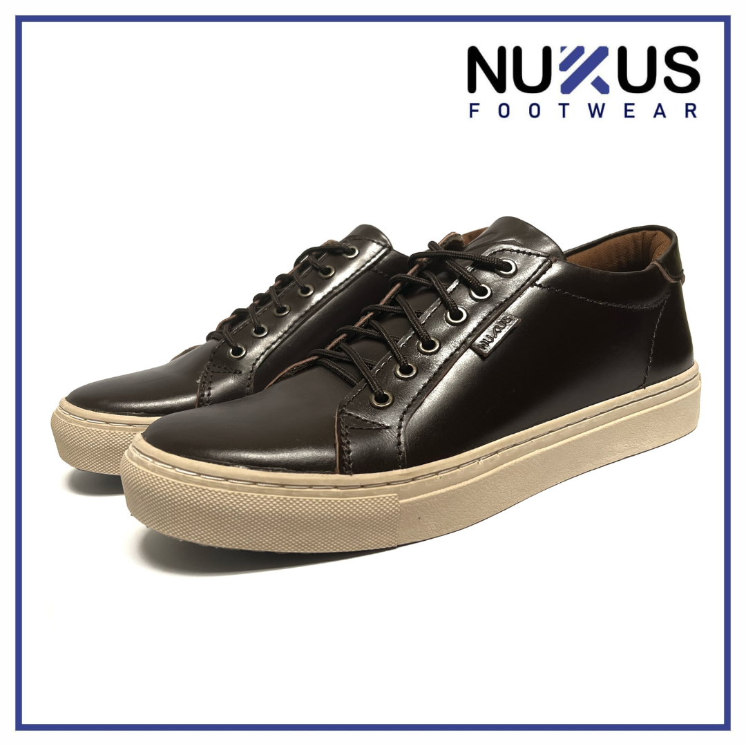 Nukus Sepatu Pria Sneakers Classic Tali Kulit Sapi Asli Coklat Tua - NKT 04