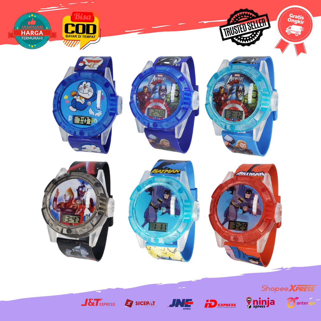 [COD] Jam Tangan Anak Laser Karakter Batman Ben10 Avangers Spiderman Cowok Laki Lampu Proyektor Melodi Seri 2