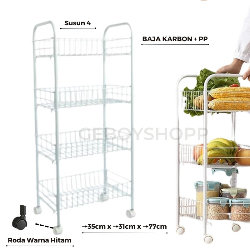 Rak Troli / Rak Trolley / Rak Penyimpanan Serbaguna Susun 4