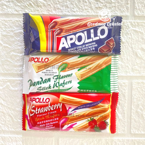 

Apollo Stick Wafer Biskuit Berkrim Chocolate Strawberry Pandan Eceran / Satuan 11gr