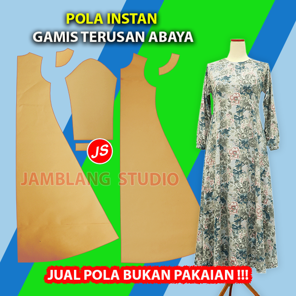 Pola Instan Gamis Terusan Abaya Dewasa [ Pola Baju Jamblang Studio ]