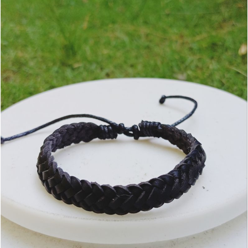 Gelang Kulit Sintetis Layer Anyam Kepang Cokelat Untuk Pria &amp; Wanita