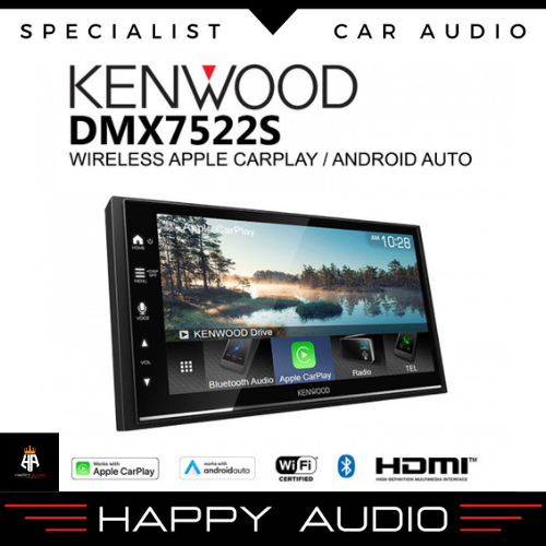 Head Unit Double Din Kenwood DMX7522S Wireless Apple Carplay Android Auto