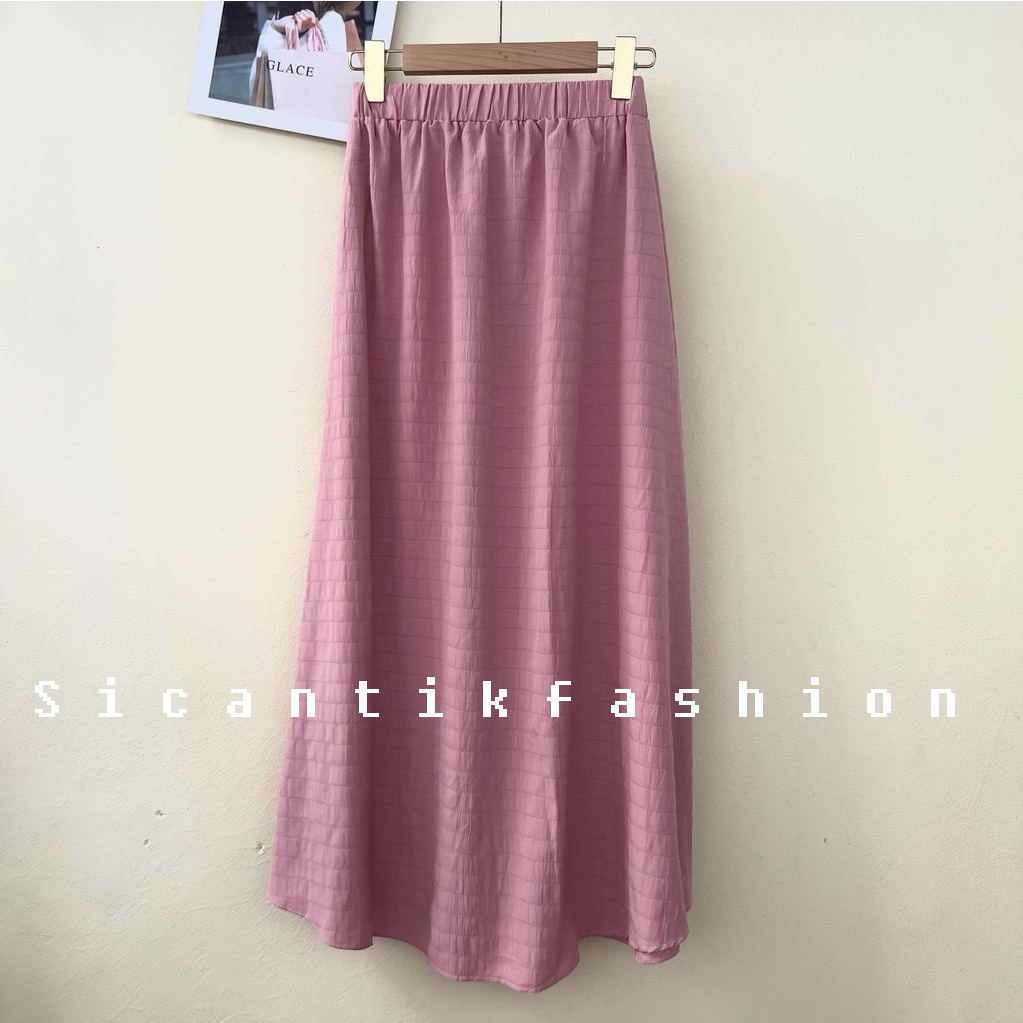 Skirt Panjang Cewek Korean / Rok Wanita Cotton Crinkle