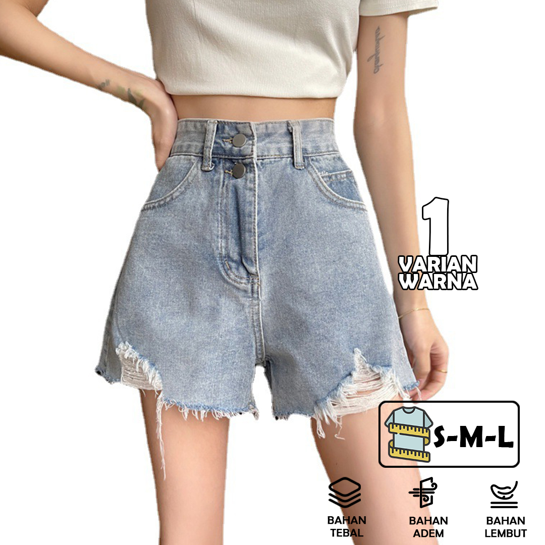 CELANA PENDEK WANITA HOT PANTS HIGH WAIST JEANS - YOSINOGAWA