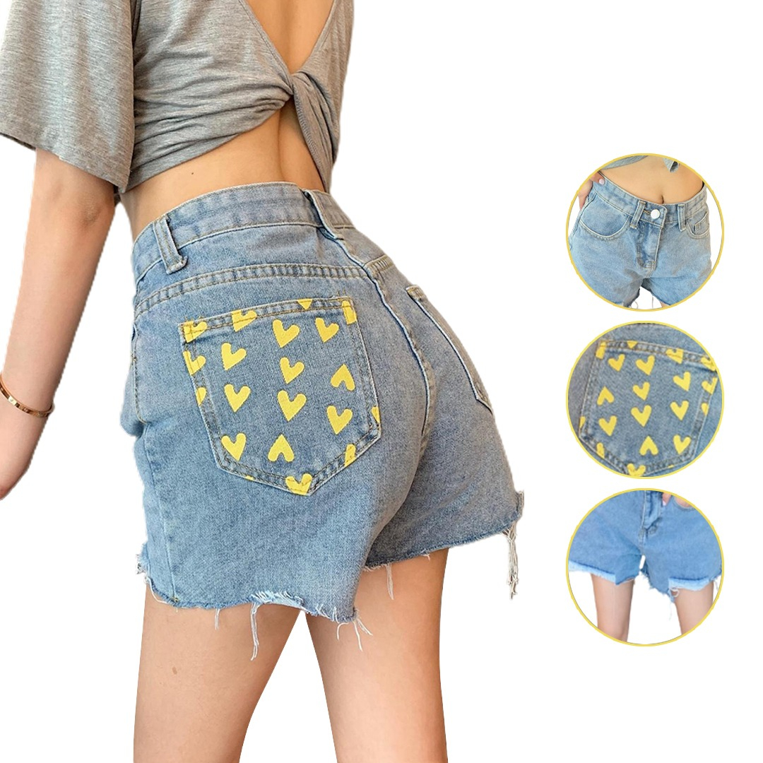 CELANA PENDEK WANITA HOT PANTS HIGH WAIST JEANS - YOSINOGAWA
