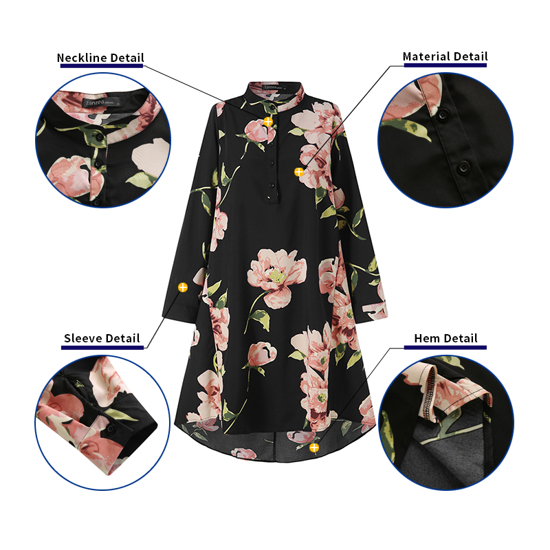 ZANZEA Women Long Sleeved Button Cuffs Retro Floral Printed Stand Collar Blouse