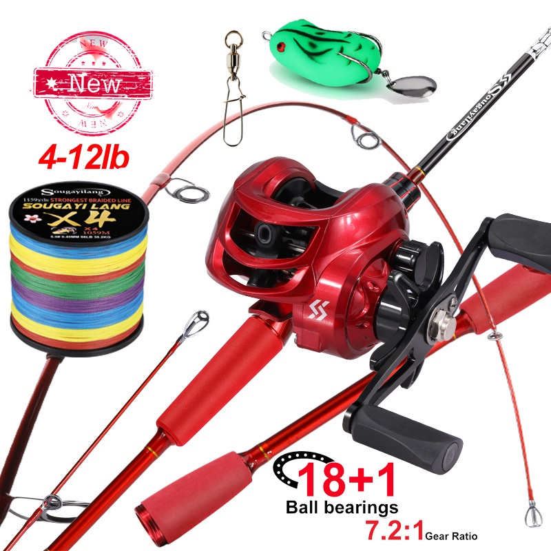 Joran Pancing Set Sougayilang 180CM 2 Sections Power 12LB Solid Carbon 7.2:1 High Speed 18+1 Fishing Reel ultralight  Max Drag 10kg