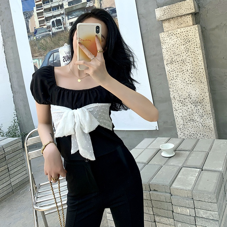 MOOGU ♡ blouse korea temperamen crop top wanita atasan