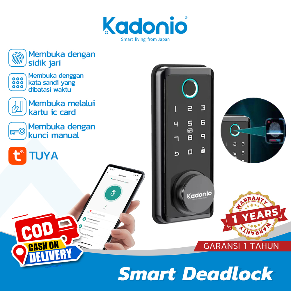 Kadonio Kunci pintu kunci pintar Digital lock TUYA Kontrol kunci pintu Sidik Jari Smart doorlock kunci pintu fingerprint