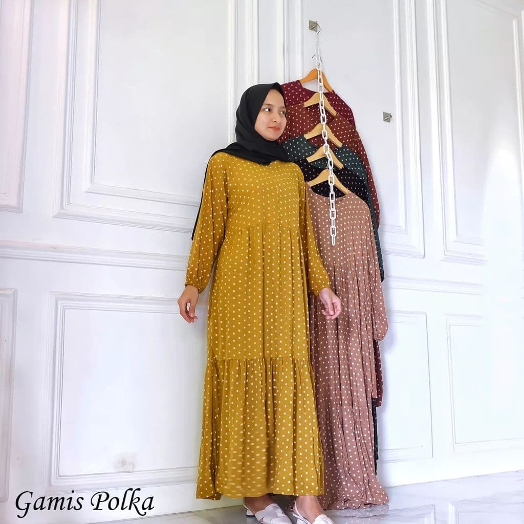 Gamis Wanita Muslim Susun Busui Motif Polkadot Syari Bahan Rayon Premium