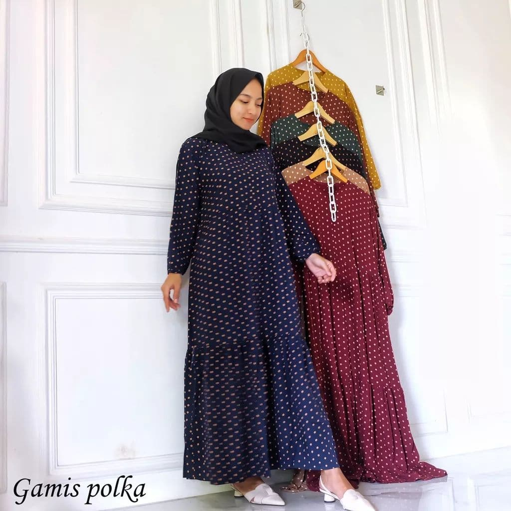 Gamis Wanita Muslim Susun Busui Motif Polkadot Syari Bahan Rayon Premium