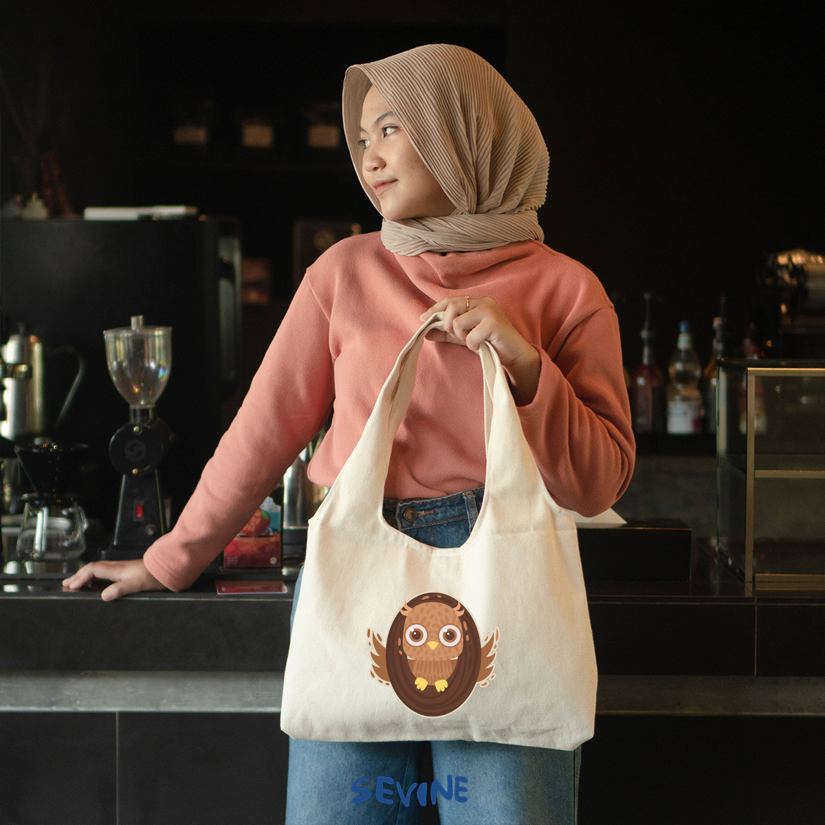 Sevine Tote Bag Kanvas Bonnie Tas Wanita Aesthetic Kuliah Fashion Laptop Sekolah Totebag Vintage Alphabet Series - XR