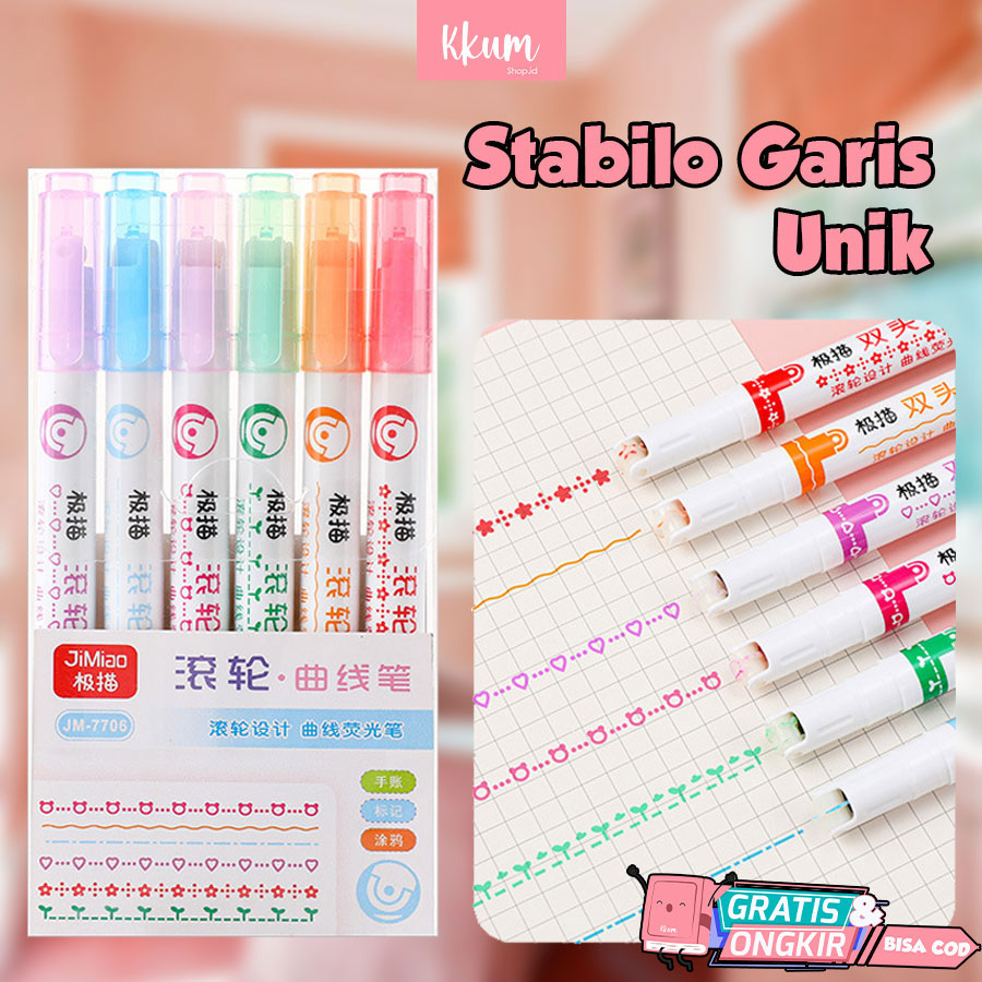 

6 PCS Colorful Stamp line marker set/ Spidol gambar garis warna cute