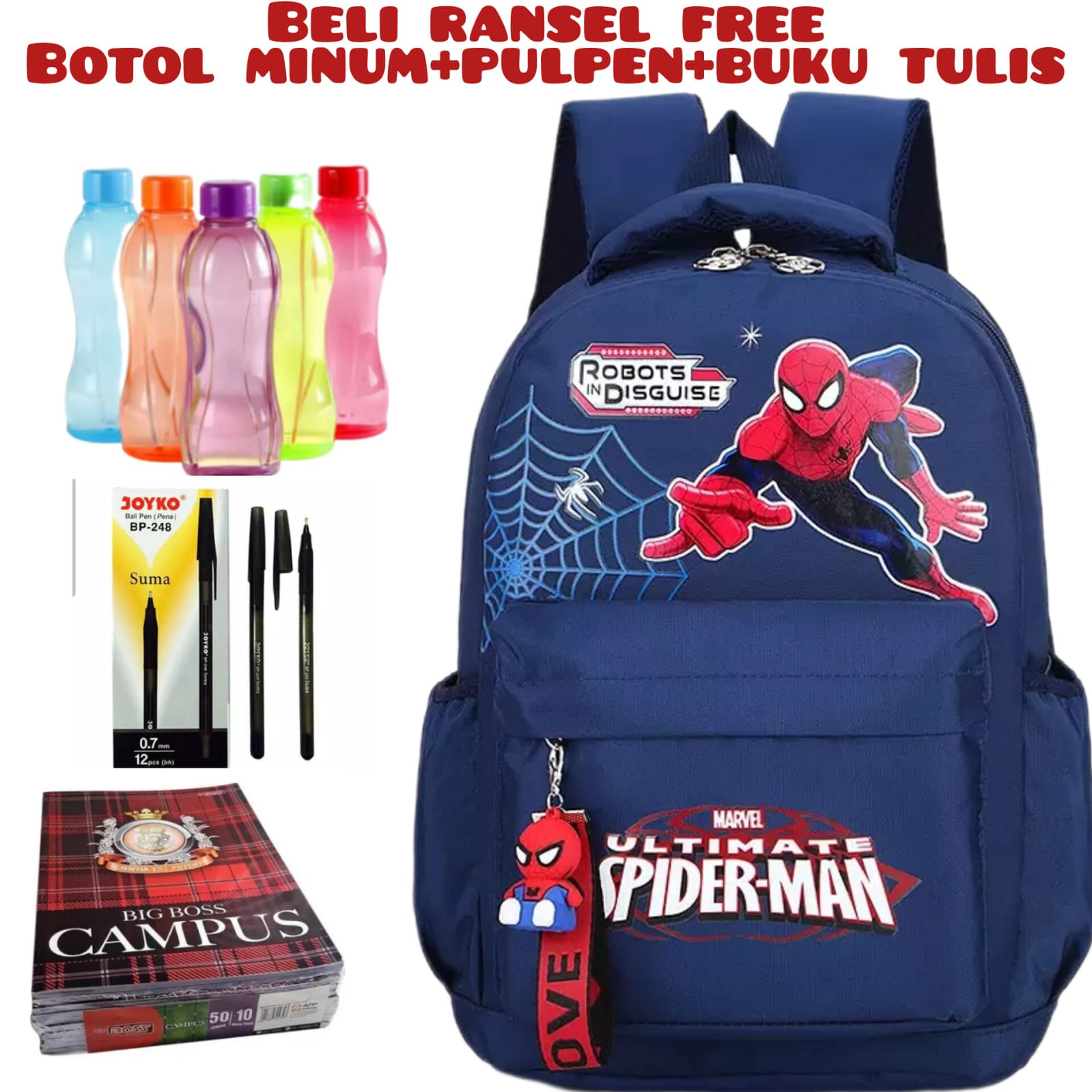 JS_Beli 1 Dapat 4-TAS RANSEL SEKOLAH ANAK LAKI LAKI TAS SEKOLAH ANAK LAKI LAKI SD RANSEL ANAK LAKI LAKI EMBOS COWOK Beli Ransel Free Botol Minum+Pulpen+Buku Tulis