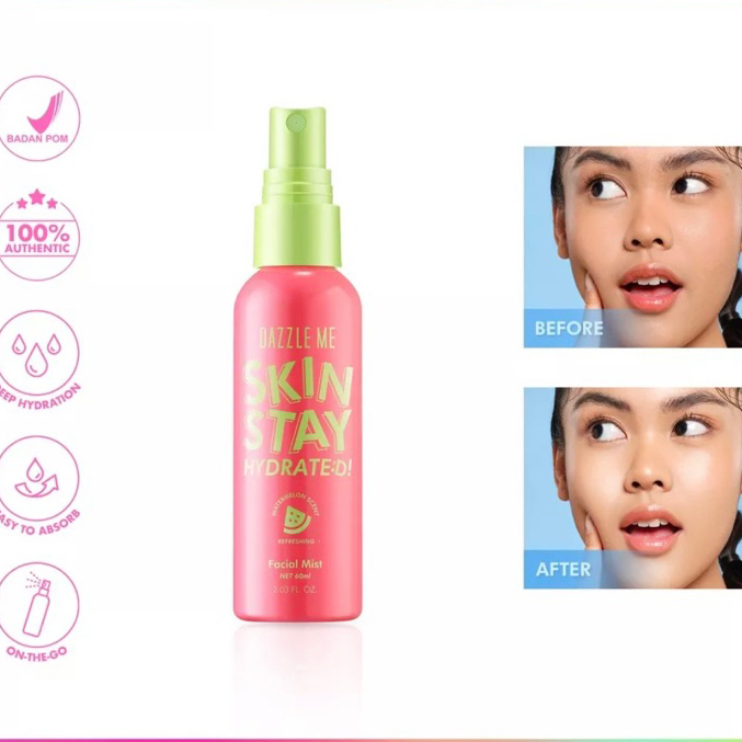 DAZZLE ME Skin Stay Hydrated! Facial Mist | Glow Up Toner Skin Care Spray Pelembap Tahan Lama