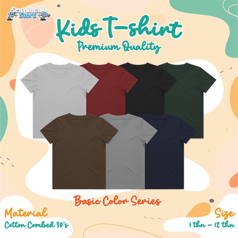 KAOS POLOS ANAK UNISEX PREMIUM ( 3-8 TAHUN ) BAHAN COTTON COMBAD 30s