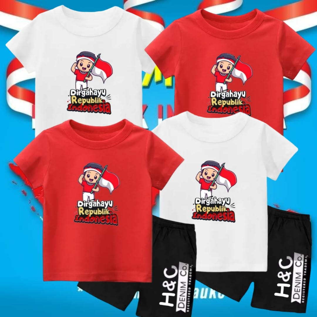 Rdkidzid Baju Kaos Atasan Set Lengan Pendek Anak Laki Laki Lomba 17 Agustus Kemerdekaan HUT Republik Indonesia