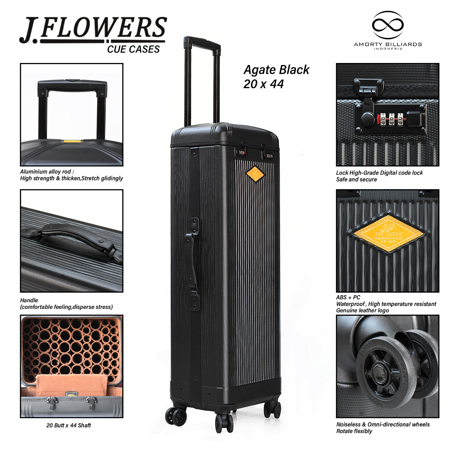 J FLOWER MULTI FUNCTION CUE CASES BLACK (20X44) Play