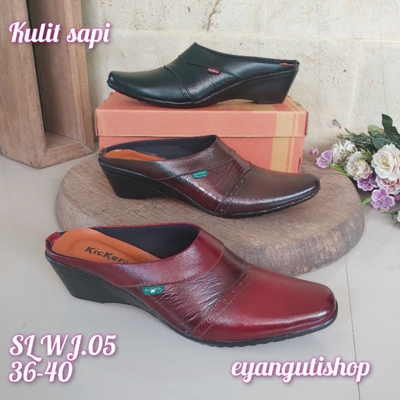 [SL.05] Kickers sepatu pantofel  wanita bahan asli kulit sapi / Sepatu kantor model sandal / Wedges 