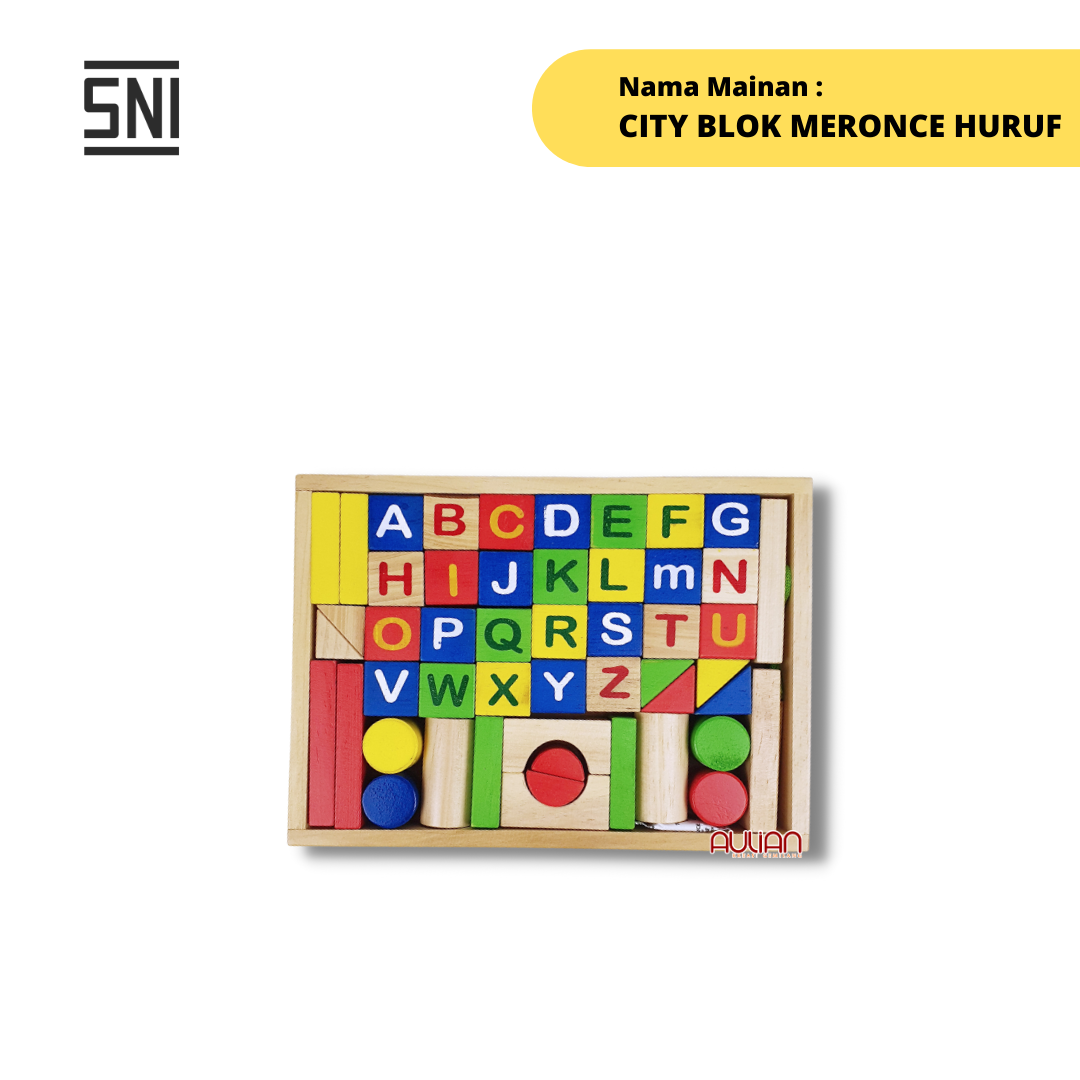 MAINAN EDUKASI ANAK / MAINAN KAYU / APE PAUD - CITY BLOK MERONCE HURUF