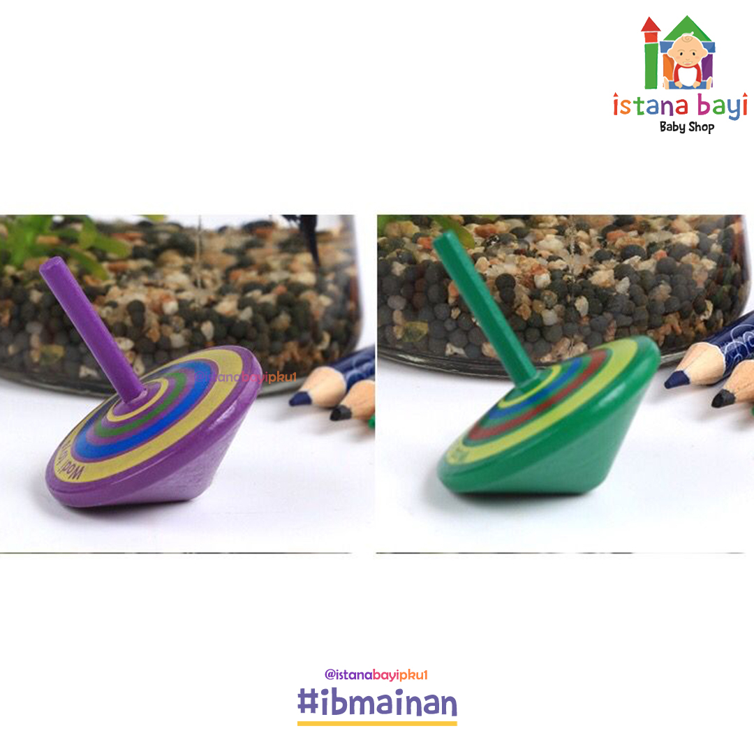 Mainan Edukasi - Wooden Rainbow Circle Spinning Top WD14 - Mainan Gasing Anak
