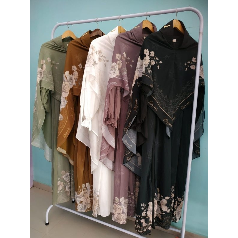 Gamis set khimar ceruty babydoll FAIZA ORI BERMERKS MOTIF NAJWA SAFIRA NAURA KANIA STARLA RIANTI syari terbaru Ceruti ultimate