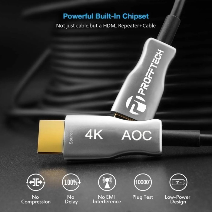 proffech Kabel HDMI Fiber Optic Aktive. Versi 2.0- 4k Ultra HD - 200 Meter.