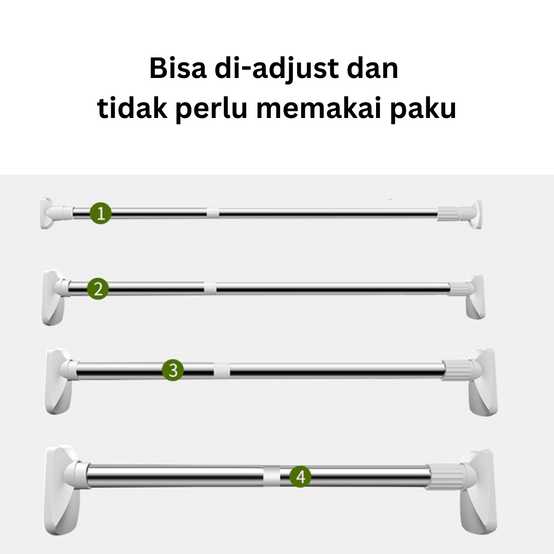 Tiang gantungan flexible tanpa paku/ tiang horden / tiang jemuran / tiang serbaguna kamar mandi toilet dapur jendela gordeng/ pipa gorden