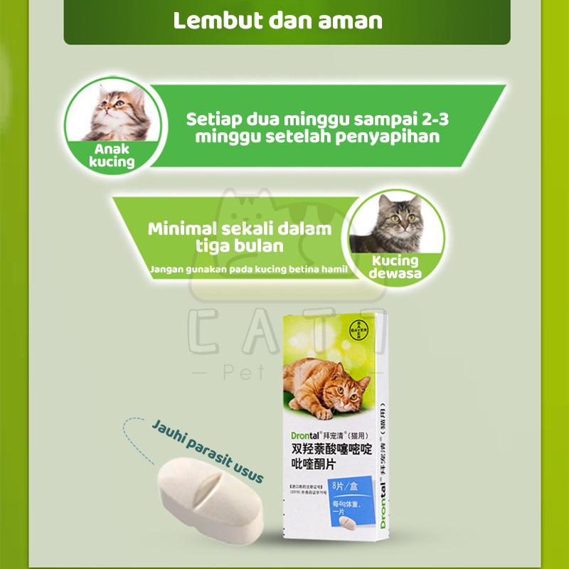 DRONTAL CAT Asli Original Obat Cacing Kucing Anak Kitten Ampuh Murah Tablet Ori Stop Worm Untuk Cats Dewasa Kiten Cacingan Bukan Cair