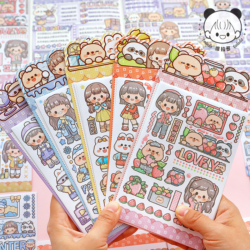 

5 lembar/Paket Stiker motif lucu kartun Sticker karakter aesthetic untuk dekorasi diary tumbler laptop hp buku kotak pensil Design scrapbook handbook DIY Daily planner Cute cartoon korea girl Anak perempuan