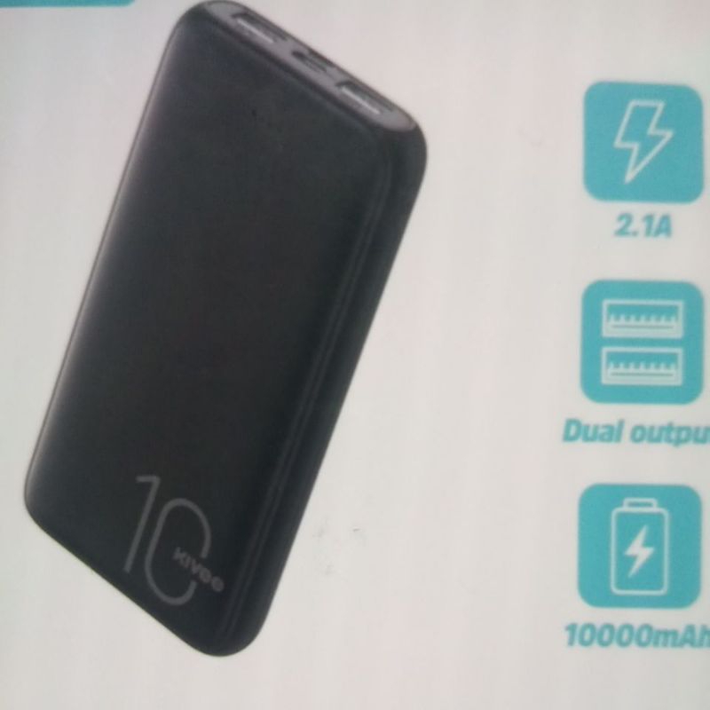 kivee power bank 10000 mah fast charging dual USB port 2.1 A PT62 black