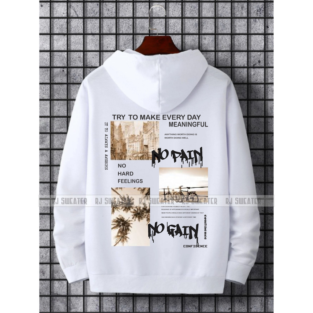 Sweater hoodie pria wanita NO PAIN NO GAIN / sweater pria hoodie kekinian