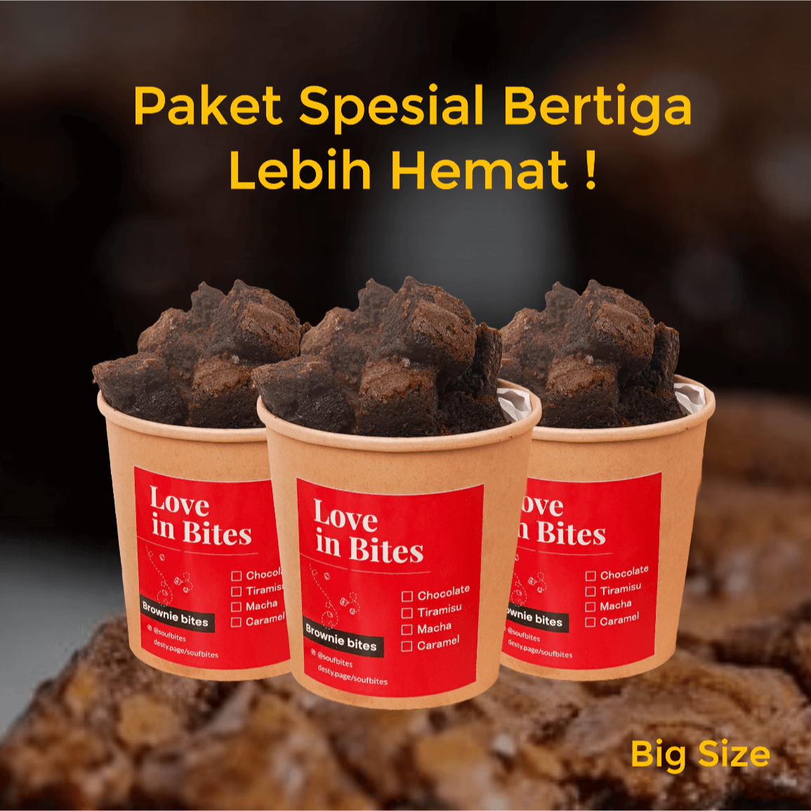 

Spesial BERTIGA Fudgy Brownies Bites Cup (Big Size - Lebih Hemat)