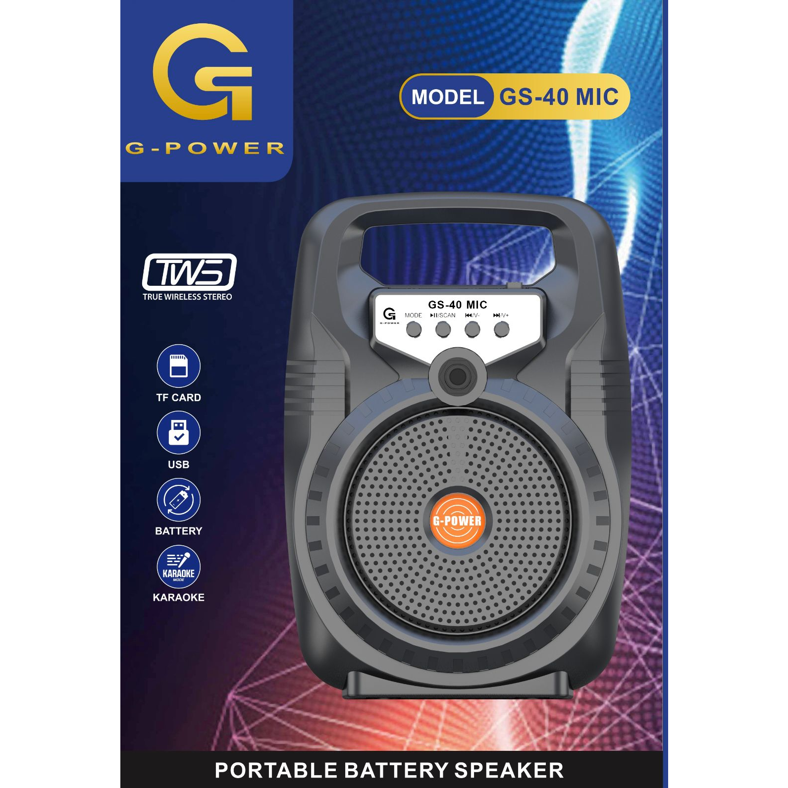 G Power Speaker Portable Wireless Multimedia + Mic 4 Inch GS 40 Mic