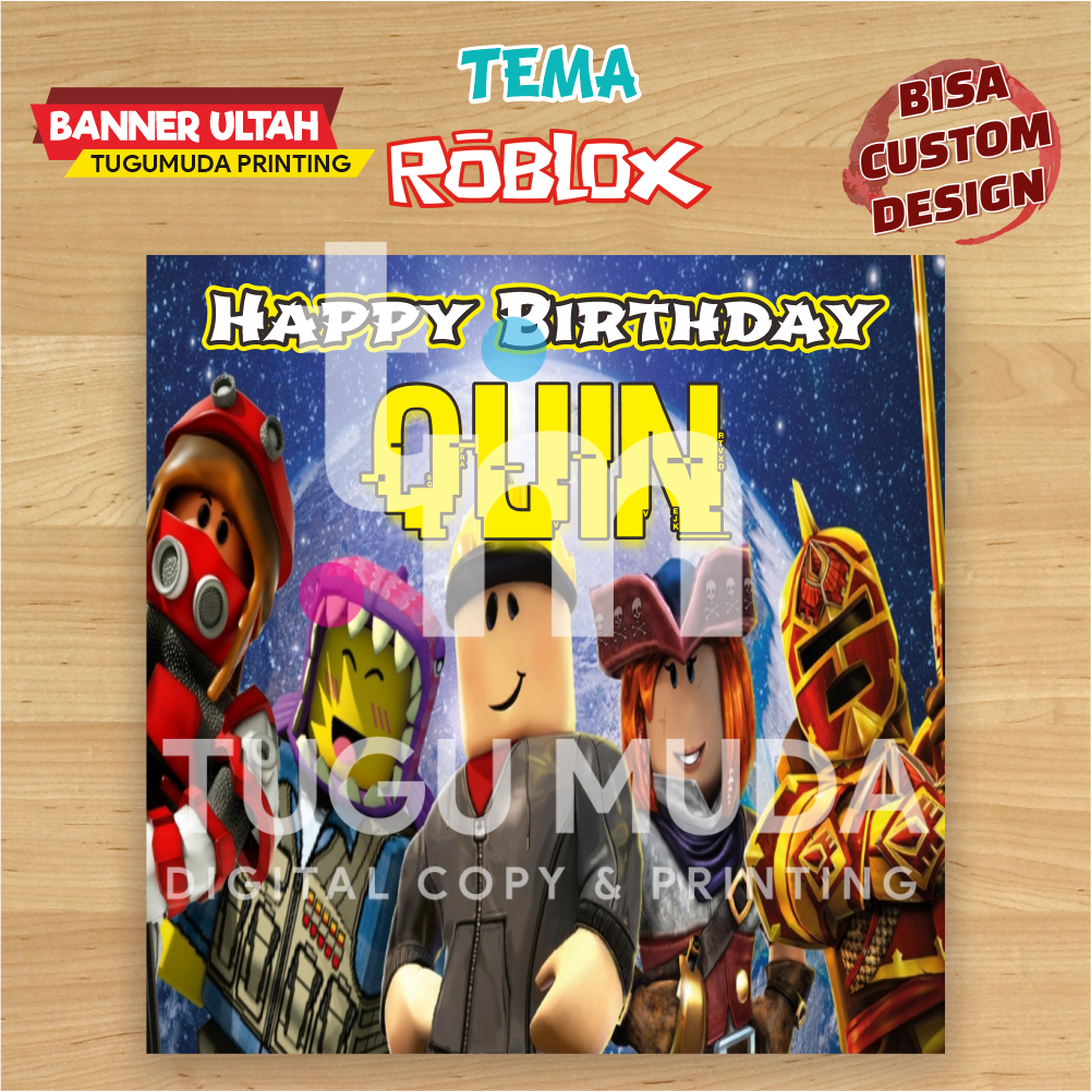 Cetak Banner|Backdrop|Spanduk Ultah/Ulang Tahun Anak - ROBLOX BLUE