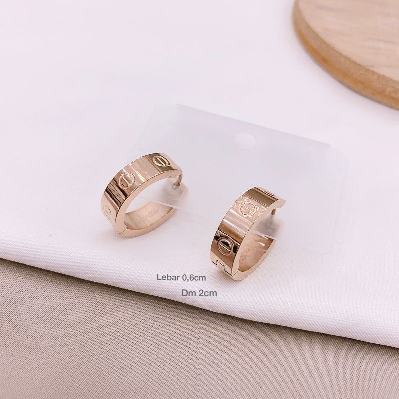 Anting Titanium Asli kilau mirip emas asli Premium Quality Anti Karat Anti Alergi Earling Branded Band Stainless Steel Ori A119