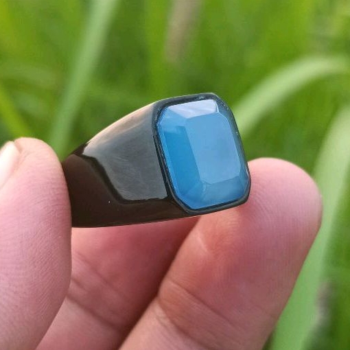 cincin batu akik blue spirtus batu raja original body kotak cutting