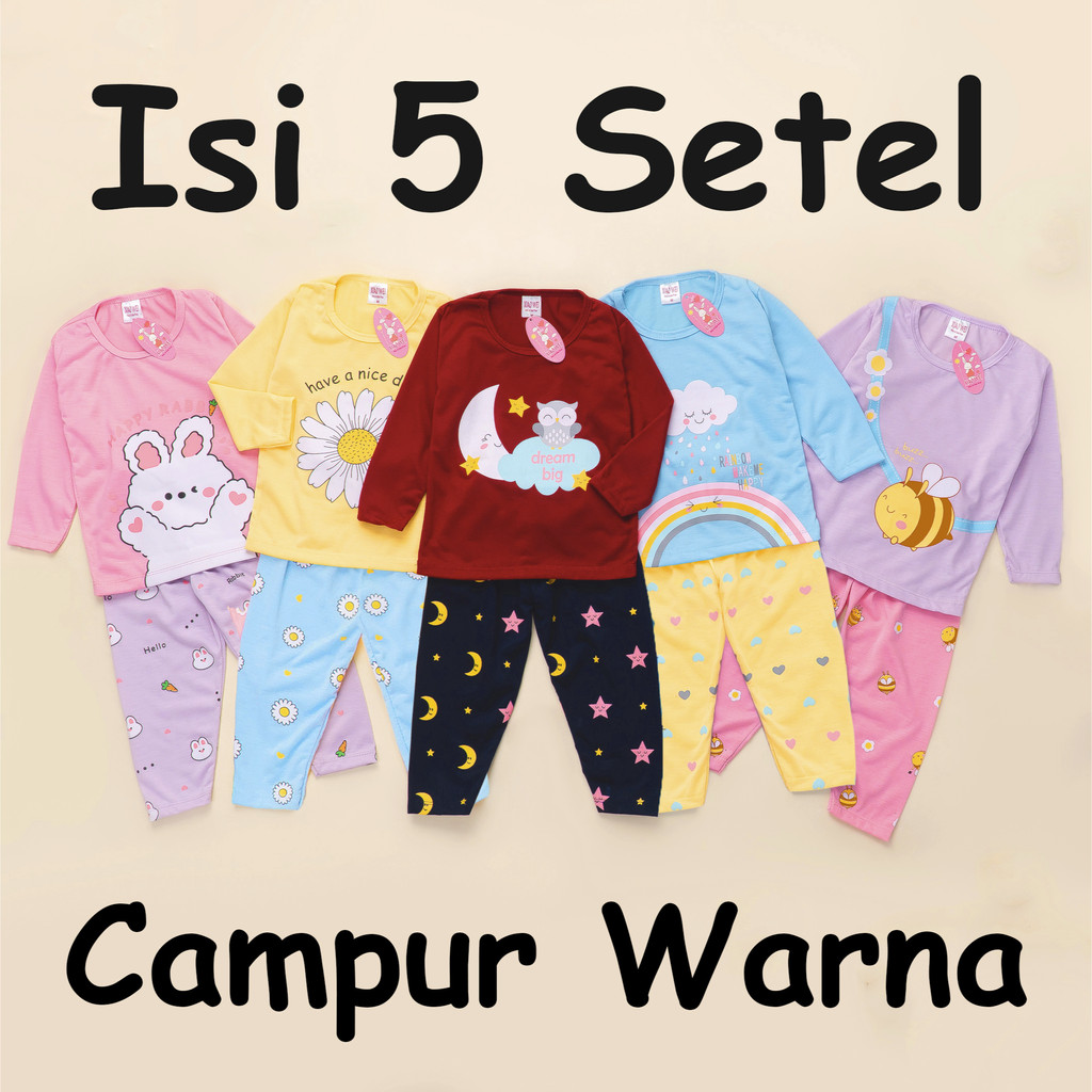 (ISI 5 SETEL) Setelan Anak &amp; Bayi Piyama Tidur Colourfur Print Set / Baju Anak Anak Unisex 0 - 4 Tahun/ Baju Tidur Anak Bayi / Baju Anak Perempuan / Baju Anak Laki Laki