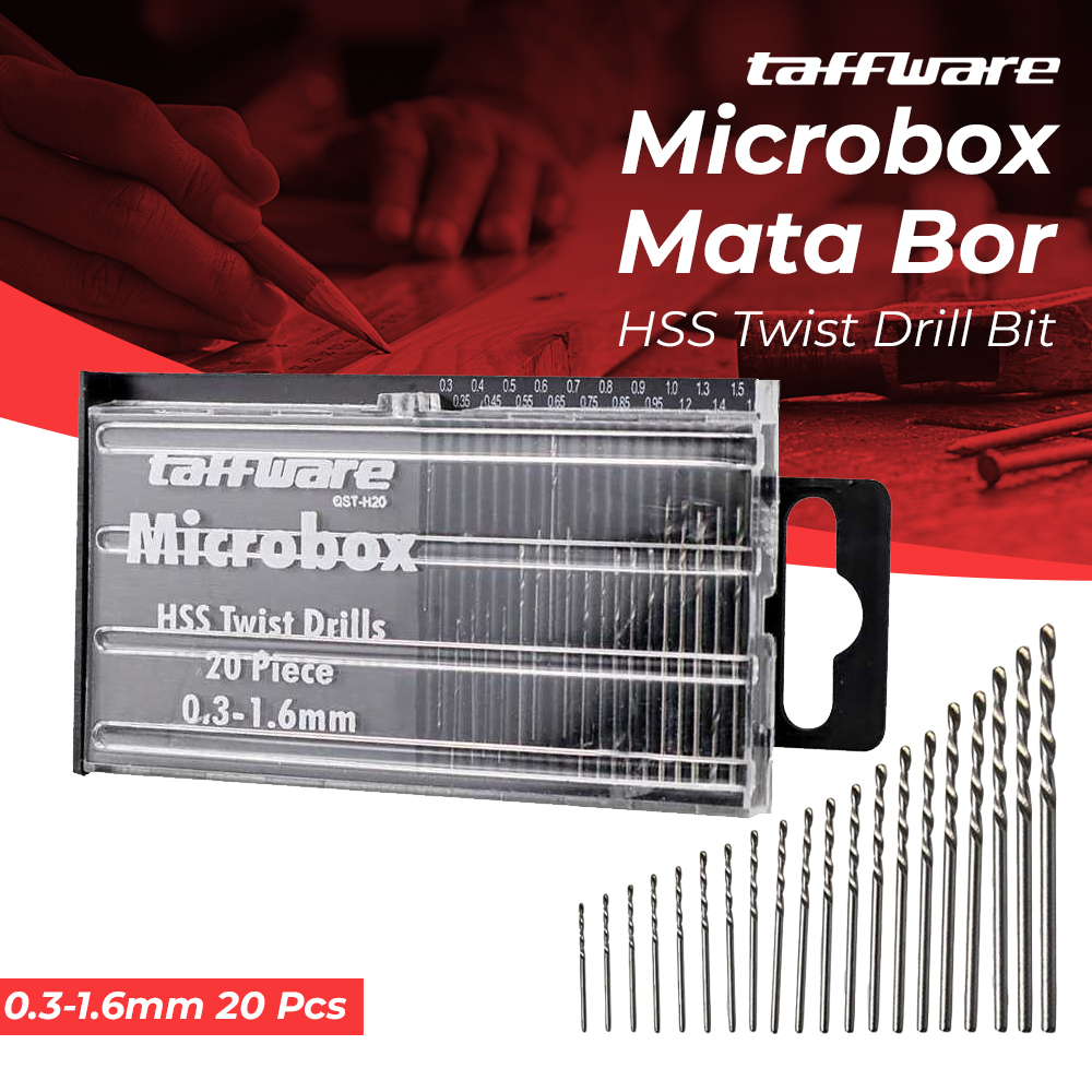 Taffware Microbox Mata Bor Drill HSS Twist Drill Bit 0.3-1.6mm 20PCS - QST-H20