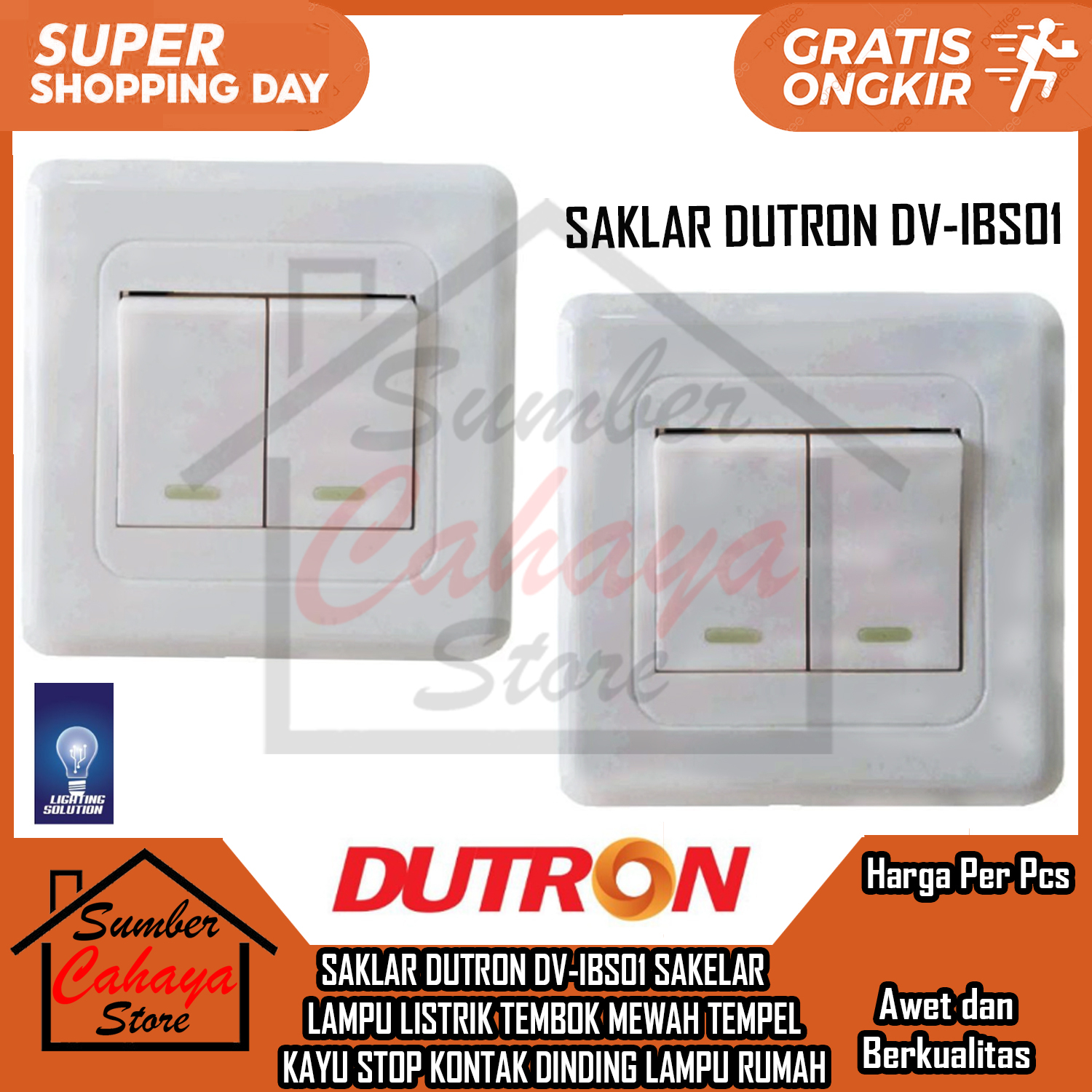 SAKLAR DUTRON DV-IBS01 SAKELAR ENGKEL DOUBLE INBOW SERI DUA TOMBOL TANAM IB DUTERON LAMPU LISTRIK TE