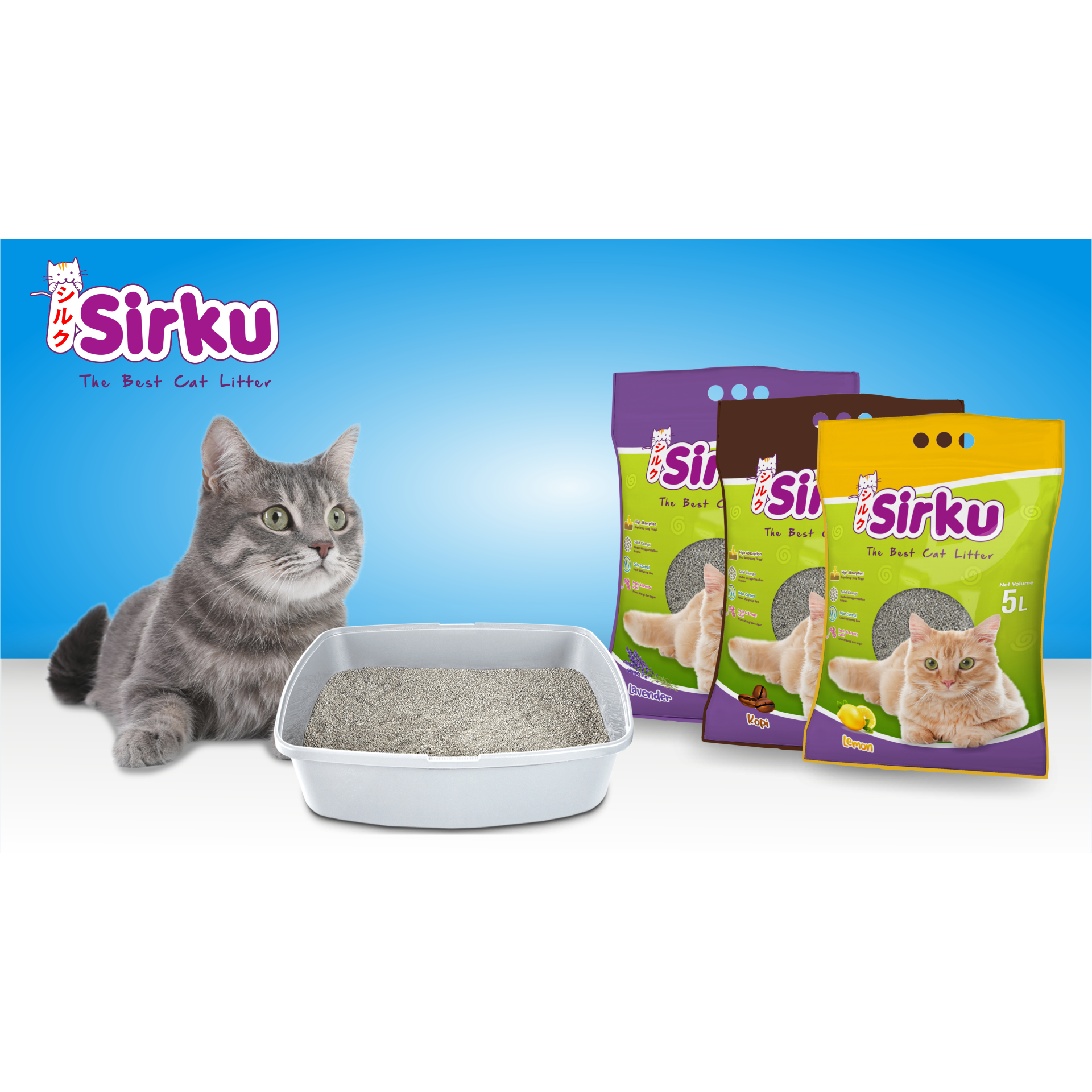 Sirku 5 Liter Pasir Kucing Gumpal Wangi Aroma Lavender Lemon Bentonite