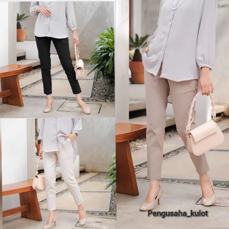 Basic Ankle Pants Celana Kerja Wanita Kantor Formal Casual Kekinian Katun Twill Combat Melar Bigsize Jumbo