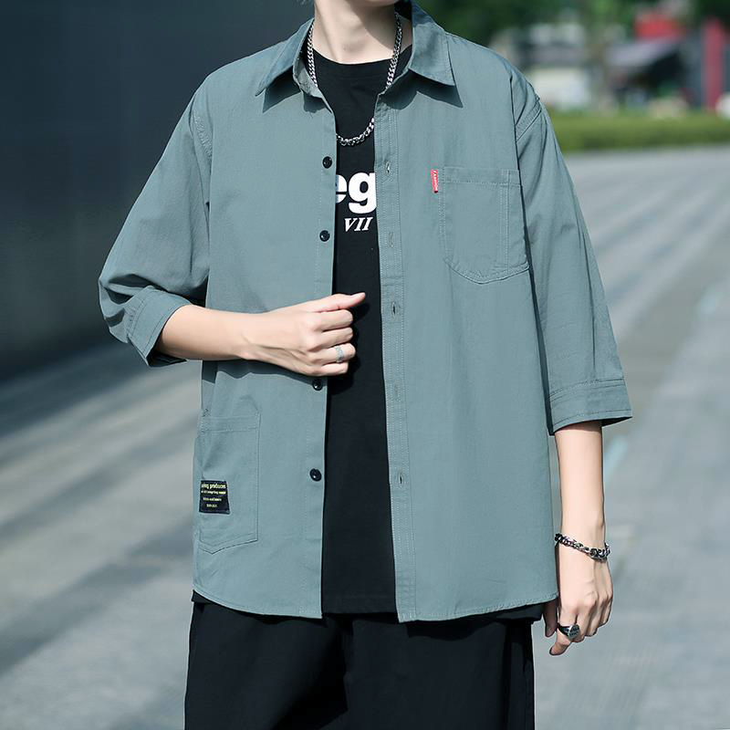 Kemeja pria lengan pendek Kemeja Oversize standar kasual pria korean style fashion hitam atasan hijau sage kemeja pola Longgar Short Shirt kemeja Atasan pria terbaru2023