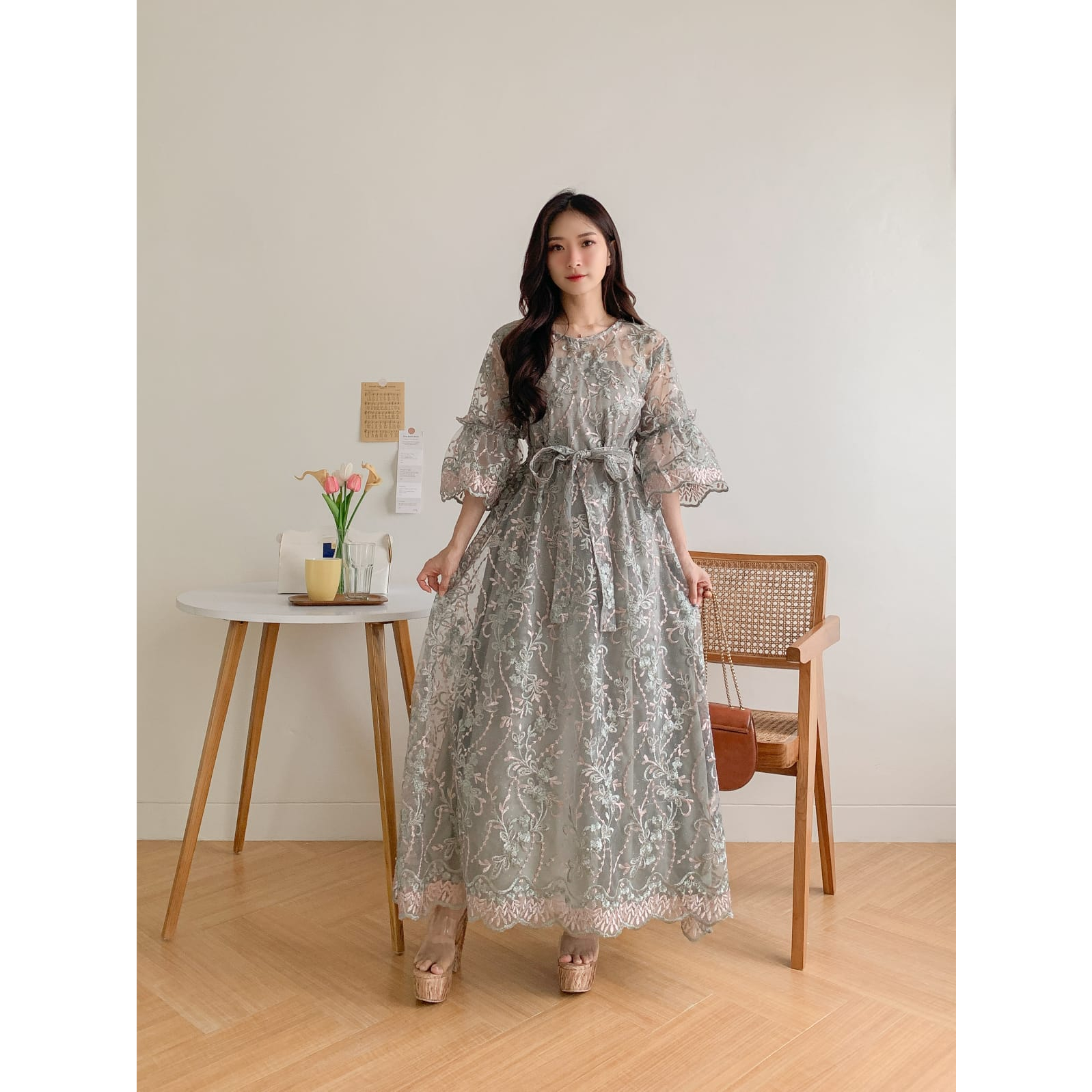 REALPIC Longdress Daniela MS 3 Ukuran M L dan XL Fashion Pakaian Wanita Dress Maxi Gamis Maxy Bahan Brukat Tile Lapis Furing Hyget Ada Video Real Produk 2 Versi