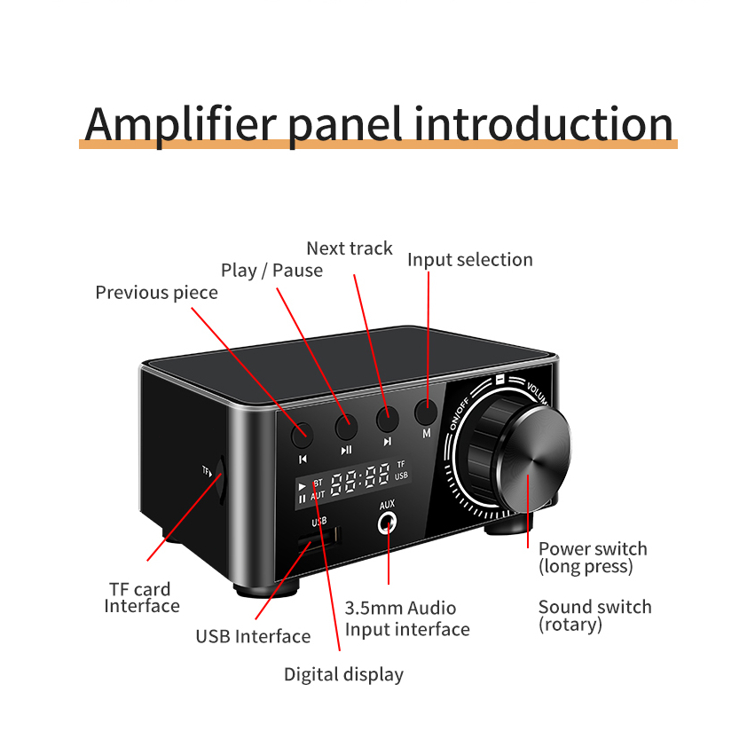 Audio Mini HiFi Bluetooth 5.0 Power Class D Amplifier Tpa3116 Amp Digital 50W * 2 Audio Rumah Mobil Marine USB/AUX IN