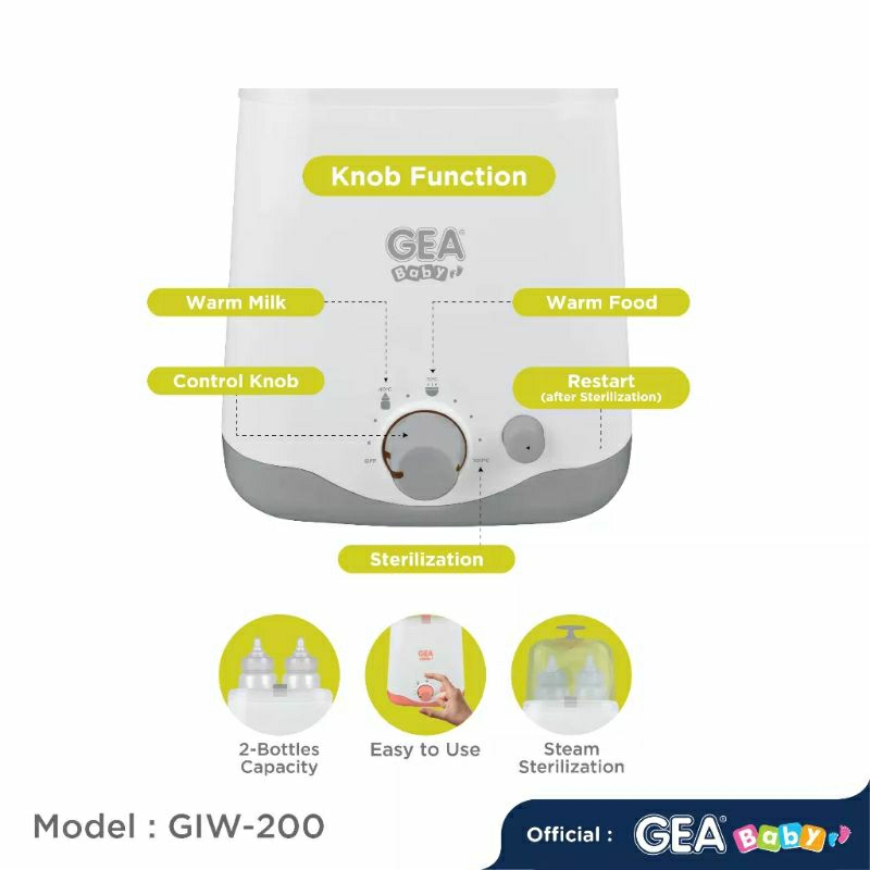 GEA Baby Instant Bottle Warmer &amp; Sterilizer GIW-200 / Penghangat &amp; Steril Botol