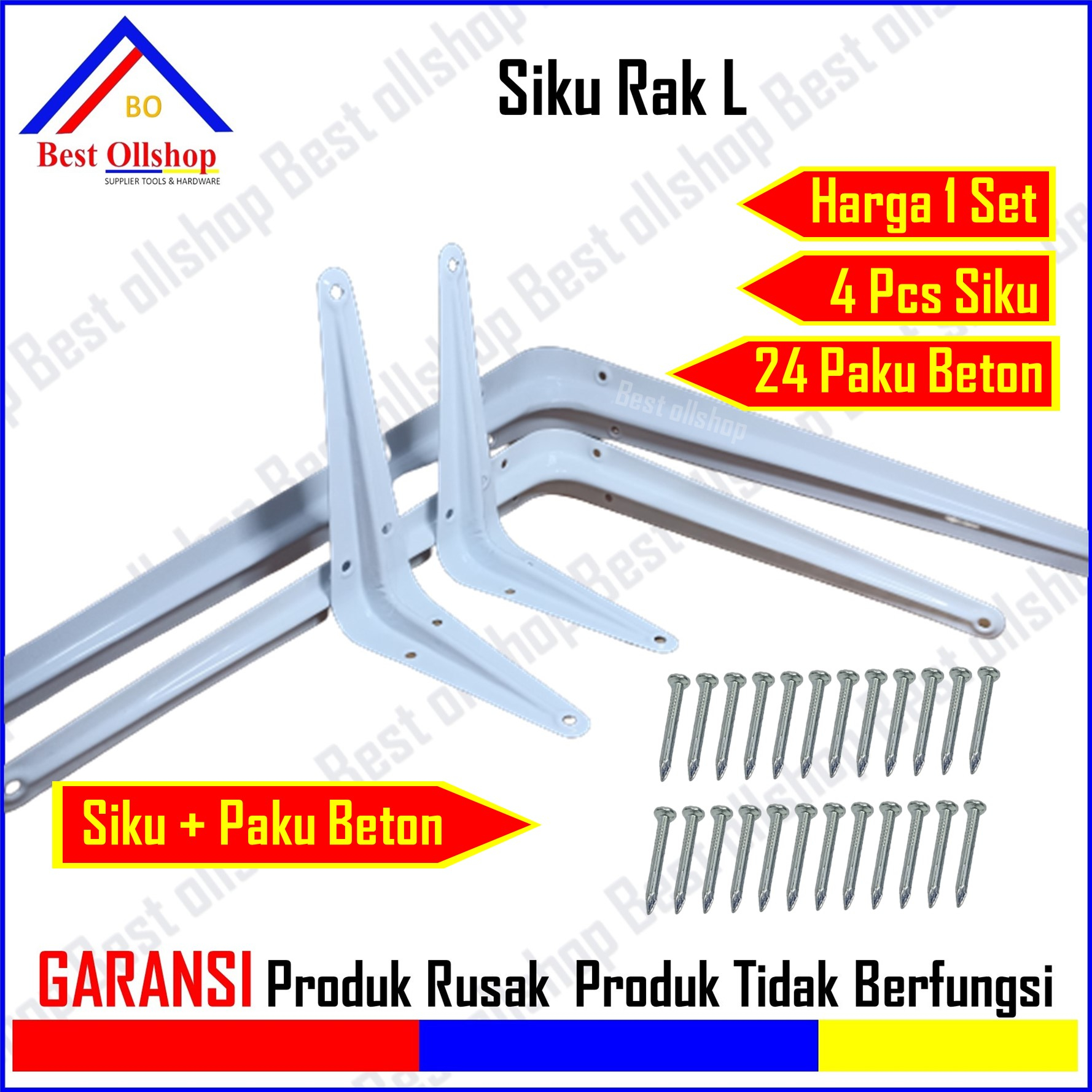 4 Pcs Siku Rak Dinding L 24 Pcs Paku Beton 4x5 Inch 6x8 Inch 8x10 Inch 10x12 Inch 12x14 Inch Siku Rak Penyangga Ambalan