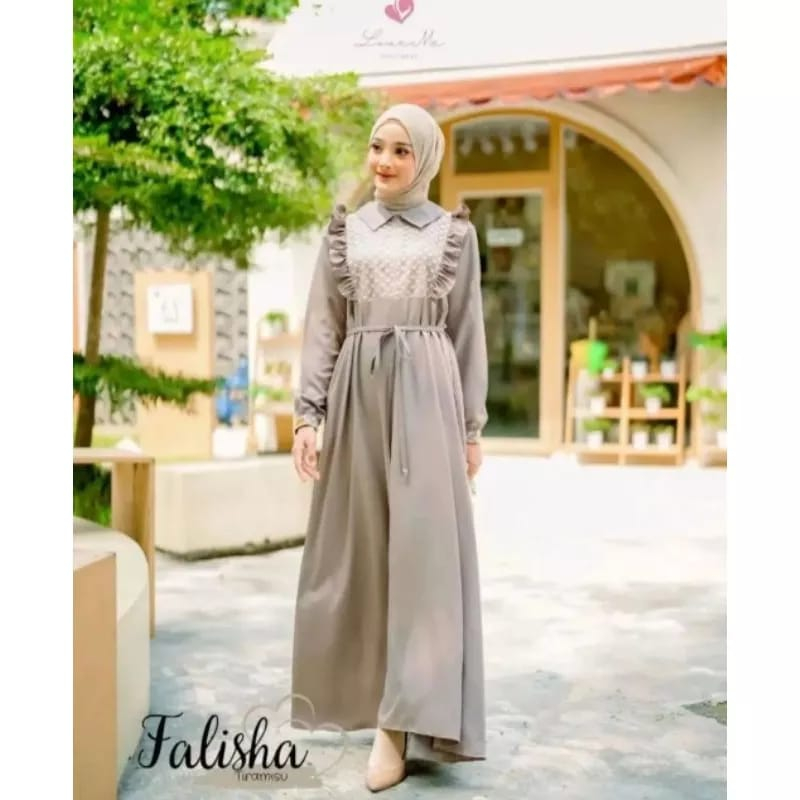 Falisha Dress Wanita Crinkle Airflow Premium Baju Kondangan Wanita Kekinian Gamis Jumbo Busui Friendly